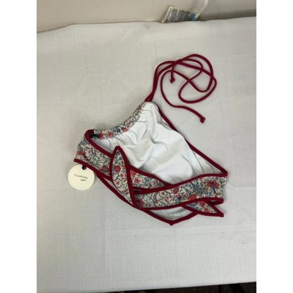 Tularosa Bikini Top Women size S Red Floral NWT Asymmetrical One Shoulder Wrap - Picture 3 of 3